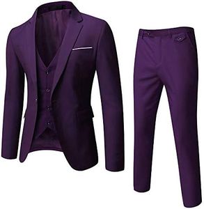 WULFUL Men's Suit Slim Fit One Button 3-Piece Suit Blazer Dress Business Wedding Party Jacket Vest & Pants