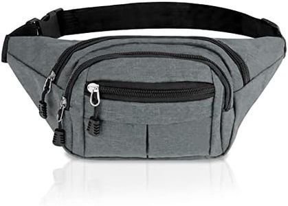 Fanny Pack for Women Men, Fashion Crossbody Belt Bag Purse with 4 Zipper Pockets, Heads-Free Roomy Bum Bag Waist Pack with Extender Strap for Hiking Sport Cycling Traveling Fishing (Grey)