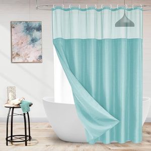 MitoVilla Teal Waffle Shower Curtain with Snap-in Liner, Modern Waffle Weave Fabric Shower Curtain for Aqua Luxury Hotel & Spa Bathroom Decor, 72 x 72, Teal/Turquoise