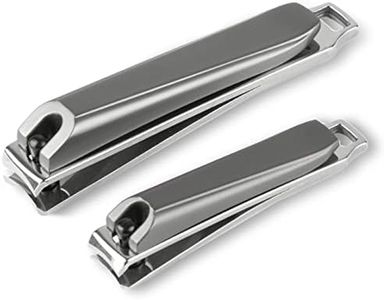H&S Stainless Steel Nail Cutter Set for Men & Women - Set of 2 - Premium Nail Clippers with Built-in Filer and Catcher - Toe Nail Clipper with Curved Shaped and A Carry Sack