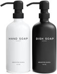 Luxury Glass Hand and Dish Soap Dispenser Set by Brighter Barns - Kitchen Soap Dispenser Set with Stainless Steel Pump - Liquid Soap Dispenser for Kitchen Sink - Farmhouse Kitchen Decor (Black/White)