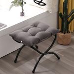 Welnow Folding Foot Stool, Upholstered Small Accent Ottoman with Detachable Thick Cotton Cushion Padded Sofa Stool and Metal Frame for Lazy Chair, Living Room, Bedroom, Dark Grey