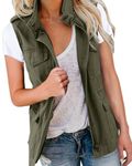 Imily Bela Womens Cargo Vests Sleeveless Drawstring Jackets with Pockets Spring Summer Lightweight Outerwear Vests(Army green,S)