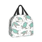 Sea Turtles Nautical Ocean Mint Green on White Insulated Lunch Bag Cooler Tote with Front Pocket Water-Resistant Thermal Leak-Proof Lunch Organizer for Woman Man Outdoor School Work Pinic or Travel