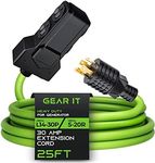 GEARit 30-Amp/Duplex 5-20R x4-Outlets Adapter Cord (25-Feet) 4-Prong 30A Generator Extension Cord to 4X Household 125/250V (NEMA 14-30P to Four 5-20R) STW 10AWG/4 Heavy Duty Twist Lock - 25ft