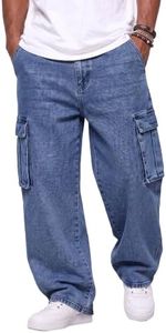 JMIERR Men's Denim Cargo Pocket Baggy Jeans L