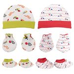 LuvLap 100% Cotton Baby Caps, Mittens and Booties Combo Set for 0-6 Months - Pack of 2 (Assorted)