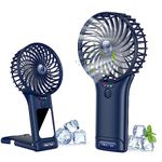 Handheld Fan, USB Rechargeable Mini Portable Fan, Personal Small Silent Hand Fan 4 Speeds with Mirror, Battery Operated Table Desk Fan for Office Outdoor Home Travel (Dark Blue)