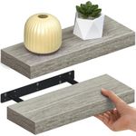 Ballucci Floating Shelves, 2-Pack 16" Wood Wall Shelf Set with Invisible Brackets for Bathroom, Living Room, Bedroom, Kitchen, Nursery, 6" Deep, Rustic Grey