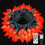 WBao C9 Christmas Lights 120 LED, Connectable C9 Christmas Lights with Remote, 3Timer Setting, Waterproof Design for for Indoor Outdoor Trees, Eaves, House Christmas Decorations, Red
