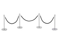 Rope and Post Barriers - 4 Stainless Steel Posts and VIP Rope Kit (Black) - The Workplace Depot