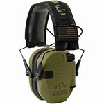 Walker's Razor Slim Shooter Electronic Hunting Folding Hearing Protection Earmuffs w/ 23dB Noise Reduction and Shockproof Carrying Case, Green Patriot