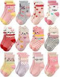 RATIVE Non Skid Anti Slip Cotton Dress Crew Socks With Grips For Baby Infant Toddler Kids Girls (6-12 Months, RG-820821)