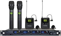 Kingdom Professional Wireless Mic System – 1000 Channel UHF Microphone System Speech with 2 Handheld, 2 Bodypack & Lapels for Speech, Singing, Church, Presentations, Karaoke, DJ, Party, and Classrooms