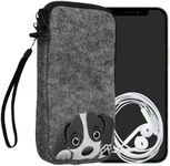 kwmobile Felt Phone Pouch Size XL - 6.7/6.8" - Zippered Universal Bag with Zipper and Embroidered Design - Curious Dog Grey/Black