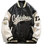 Mens Varsity Baseball Jacket Bomber Coats Cotton Fur Jackets Streetwear with Pocket, #17black, Medium