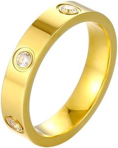 YCSLYW Ladies Stainless Steel Ring Love Friendship Ring Golden High Polish Stainless Steel Ring Wedding Jewelry Birthday, Mother's Day Birthday Gifts for Women.Size 5-10