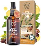 BIONOBLE Organic Jojoba Oil Cold Pressed Unrefined - Balances Sebum, Smoothes, Anti-Acne - 100% Pure Jojoba Oil for Skin, Face, Hair, Body - Vegan, Hexane Free - Glass Bottle, Pipette and Pump - 100ml