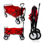 ParkerBrand.com Heavy Duty Foldable Garden Trolley Cart Wagon - Red