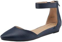 DREAM PAIRS Women's Navy Pu Low Wedge Ankle Strap Flats Shoes Size 12 M US Amiga