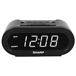 SHARP Digital Alarm with AccuSet - Automatic Smart Clock, Never Needs Setting (Midnight Black-White LED)