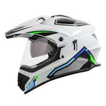 Steelbird Racer Off Road ISI Certified Motocross Double Visor Full Face Graphic Helmet Outer Clear Visor and Inner Silver Sun Shield (Large 600 MM, Glossy White Green)