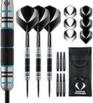 DESIGNA DARTS Marine | 80% Tungsten Barrel Steel Tip Dart Set with Flights, Stems and Case, 26g, M3, Black/Blue (D0675)