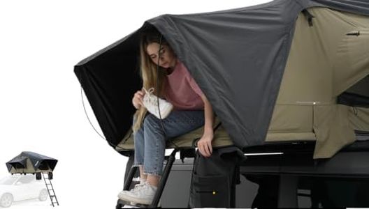 Meedo Designs Apolle TNT L, Soft Shell Rooftop Tent, Fits 3 People, Made with Waterproof Material and Clamp-knob System, Clamshell Army Green Roof top Tent for SUV, Truck, Pickup, Ladder Included