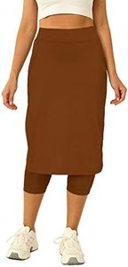 Aurgelmir Womens Tennis Skirt with Capris Leggings Golf Knee Length Skorts Athletic Long Skirts for Women with Pockets, Brown, Small