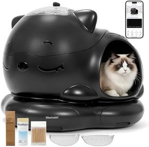 WOOHULOO Automatic Cat Litter Box, Semi-Open Large Capacity with Triple Odor Removal System, App Control and Health Monitor, Safety Sensor, Cute Self Cleaning Litter Box for Multiple Cats (Black)