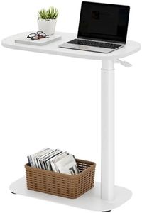 SANODESK Adjustable Overbed Bedside Table Pneumatic Adjustable Height Laptop Computer Standing Desk Cart with Tray, Hospital and Home Use(23.6" W x 13.8" D,White)
