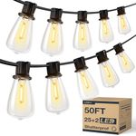 addlon 50FT Outdoor String Lights with 25+2 LED Edison Bulbs Waterproof,Shatterproof ST38 Patio Lights Dimmable,Connectable Hanging Outdoor Lights for Backyard Garden Balcony Party