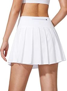 YYV Women's Pleated Tennis Skirt with 3 Pockets Golf Stretchy High Waisted Skort Skirts for Women Athletic Workout Casual, A White, Small