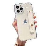 ELTIIGO Designed for 6.1-inch iPhone 14 Pro Case with Strap Holder Stand - Slim Soft Clear Full Body Protective Cover with Adjustable Finger Loop Hand Strap for Women Girls, Clear