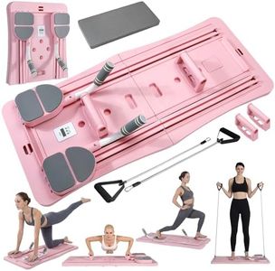 Pilates Board Faltbarer, mit Widerstandsbänder, Timer, 3 Zubehör, Plegable Zuhause Reformer für Pilates Maschine Multifunktions Equipment Set, für Frauen Ganzkörpertraining Familienfitness