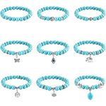 Drperfect Turquoise Bracelet for Women Cute Evil Eye Hamsa Butterfly Charm Stone Bead Stretch Bracelet Set Adjustable