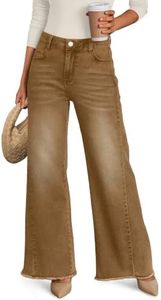 Trendy Queen Women's Wide Leg Jeans, Relaxed Loose with Raw Hem Pants Brown