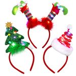 URATOT 3 Pack Christmas LED Headbands Christmas Tree Costume Headwear Elves Hair Hoop for Xmas Party Supplies