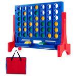 GYMAX Giant Four in a Row, Wall Mounted 4 to Score Jumbo Game with Carrying Bag & 42 Chesses, Indoor Outdoor Connect 4 Family Games for Kids Adults (Red+Blue)