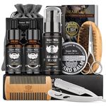 UPGRADED Beard Kit for Men Beard Growth Grooming & Trimming with Unscented Oil , Leave-in Conditioner, Mustache & Beard Balm Butter Wax, Beard Brush, Beard Comb, Sharp Scissors Gift Set