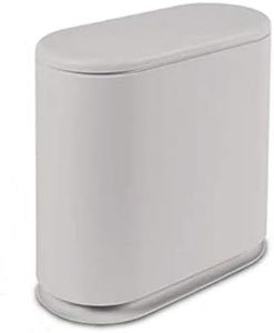 IEEK Slim Plastic Trash Can with Press Top Lid,2.4 Gallon/10 Liter Garbage Can Modern Waste Basket for Bathroom,Living Room,Office,Kitchen and Narrow Spaces,Grey