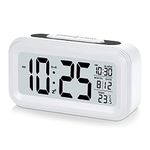 U-picks Alarm Clocks 4.3" LED Display, Light control Portable Digital Alarm Clock battery powered with Snooze, Easy to Use,Temperature, Date, 12/24 Hr, Alarm Clock bedside for bedroom Office-White