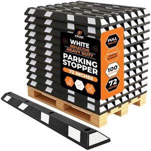Xpose Safety 72" Heavy Duty Rubber Parking Stopper (Bulk 2 Full Pallets 100 Pack) – Wheel Stops, Lot Bumpers & Parking Curb for Garage, Driveway or Ramp – Car Bumper Stops with White Reflective Strips