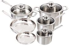 Swiss Diamond Premium Clad 5-Ply Stainless Steel 10 Piece Cookware Set with Satin Exterior Finish, Induction Compatible Stainless Steel Pots and Pans Set - Oven and Dishwasher Safe