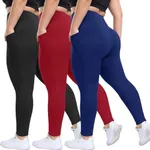 HLTPRO 3 Pack Plus Size Leggings with Pockets for Women - Black High Waisted Tummy Control Soft Yoga Pants for Gym Workout