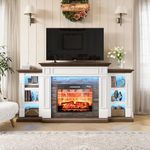 70" Electric Fireplace with Fireplace, LED Stand for Up to 80" TV, Farmhouse Entertainment Center with Storage, Realistic Stacked Stone Surround with Control