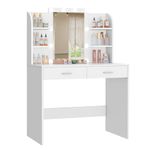 TEENFON Vanity Desk with Large Mirror & 10 Lights, Makeup Vanity with 6 Shelves, Dressing Table with 2 Drawers, 3 Color Light Adjustable for Bedroom, Modern, White