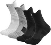 Hiflyer 4 Pairs Basketball Socks Men & Women, Mens Athletic Socks Training Socks Men, Thick Compression Sports Socks for Men & Women, Black