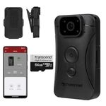 Transcend DrivePro Body 10 Body Camera, for Police Officers, Security Guards, USB Type C, 64GB Micro, Full HD 1080P 60/30 fps, 2 Year Warranty, Support up to 512gb, TS64GDPB10C