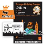 Orange Holiday Europe Prepaid SIM Card Combo Deal 20GB Internet Data in 5G/4G/LTE (Data tethering Allowed)+120min & 1000 Texts from Europe to Any Country Worldwide+1 Sim Card Holder+1 Pin